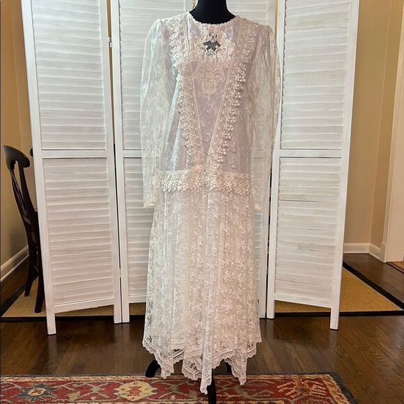Jessica McClintock Bridal Vintage Drop Waist Victorian Lace Dress 11/12 - Picture 1 of 12